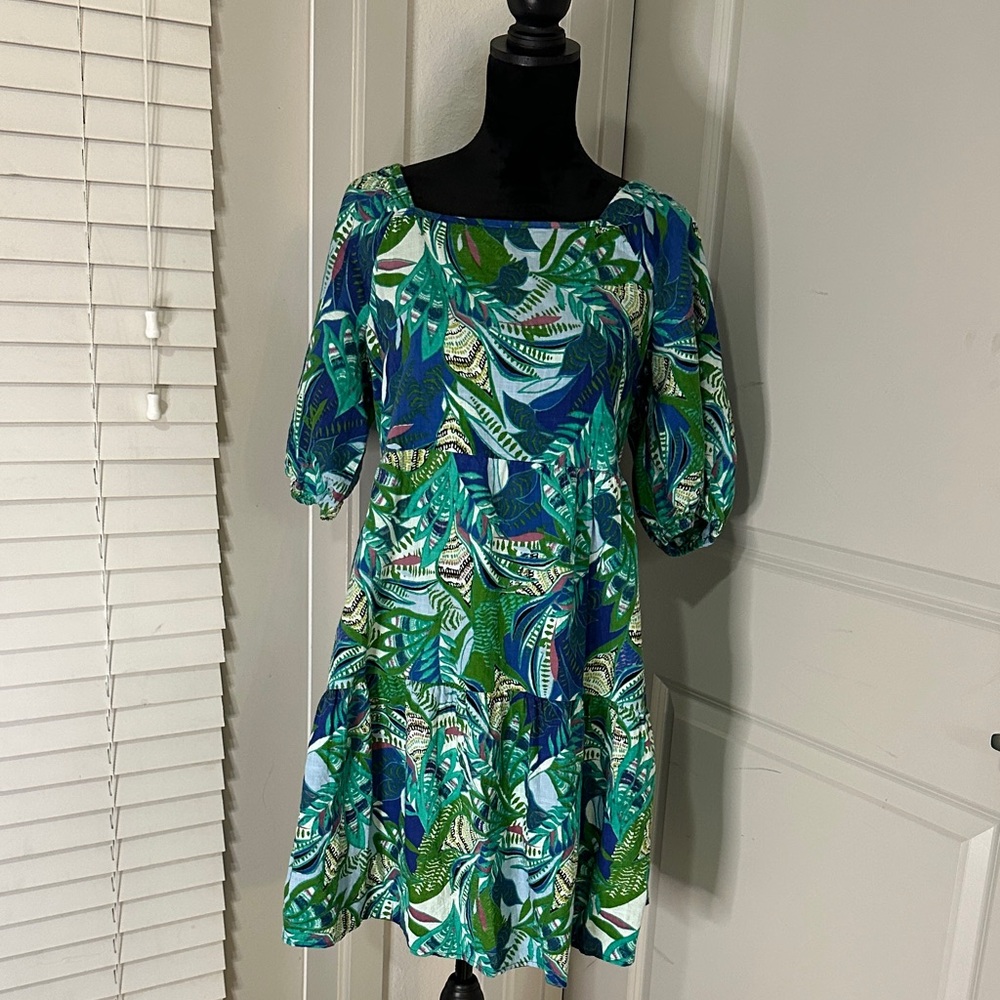 Tropical Print Green and Blue Dress